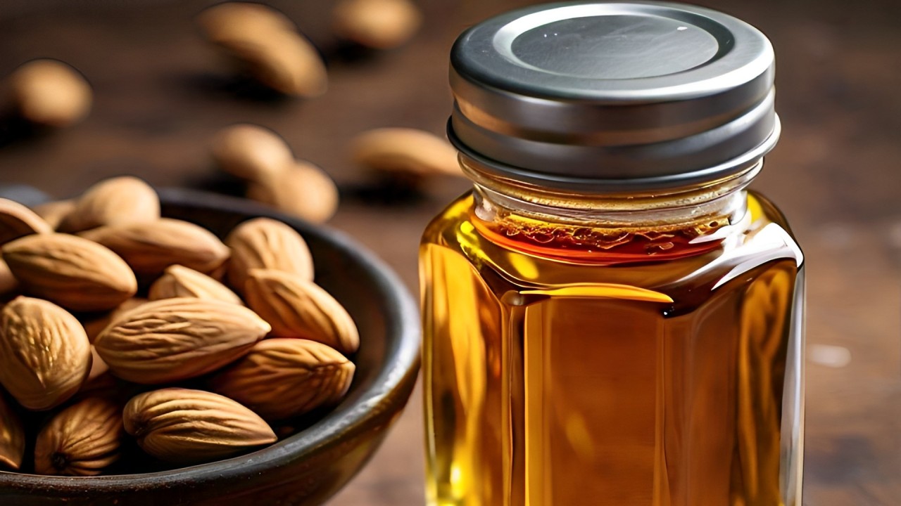 A bottled-sized almond oil.