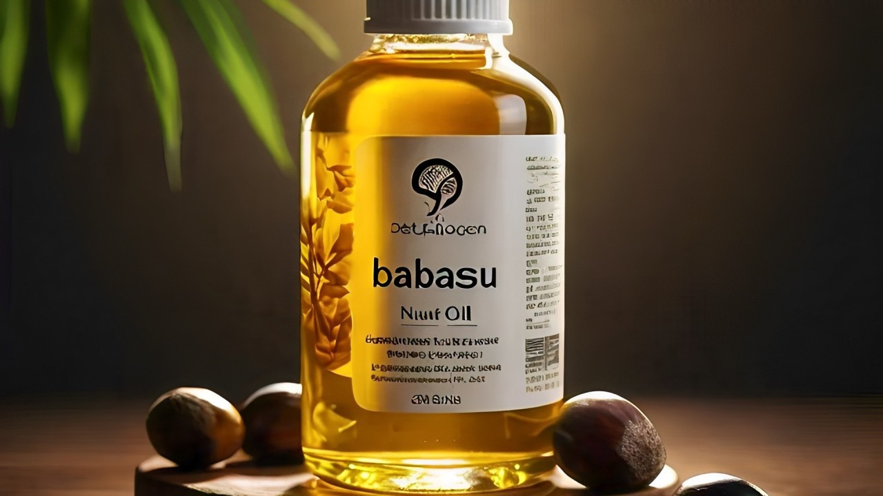 A bottle of extracted babassu oil.