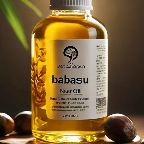 A bottle of extracted babassu oil.