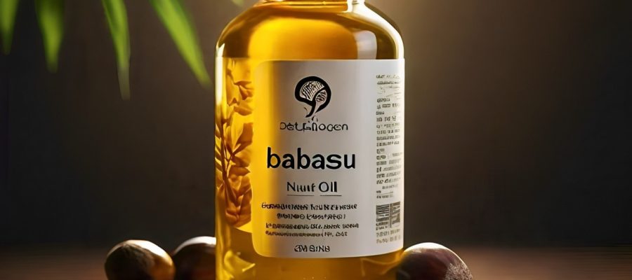 A bottle of extracted babassu oil.